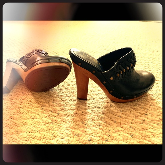 black high heel clogs